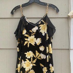 Floral Printed Cold Shoulder Top with Chain Straps